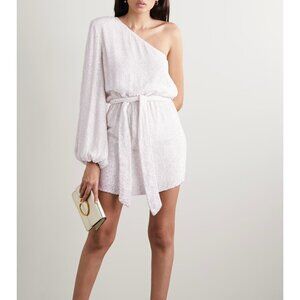 RETROFÊTE Bridgette one-shoulder velvet-trimmed sequined mini dress